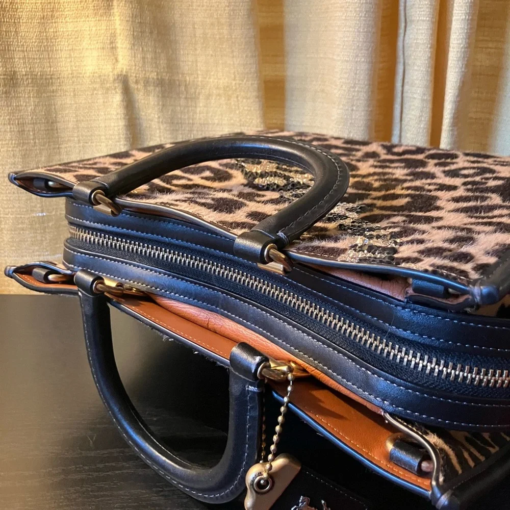 Coach Rogue 30 Leopard Print Haircalf with Rhinestones OOAK - Picture 7 of 14